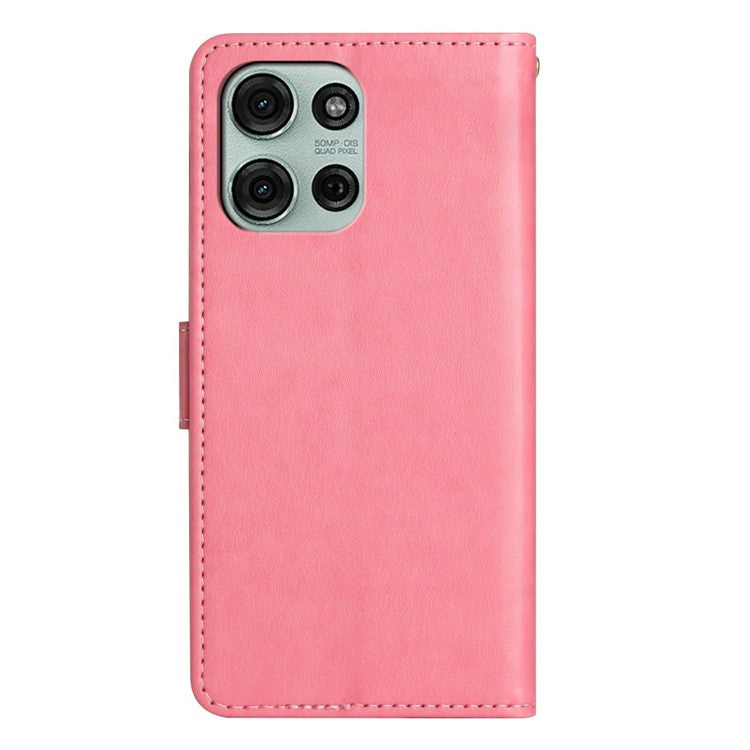 For Motorola Moto G75 5G Case PU Leather Phone Wallet Cover with Strap - Pink