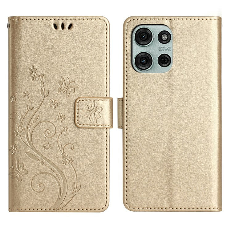 For Motorola Moto G75 5G Case PU Leather Phone Wallet Cover with Strap - Gold