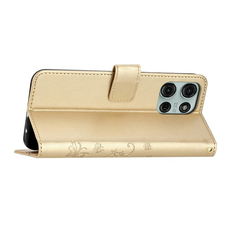 For Motorola Moto G75 5G Case PU Leather Phone Wallet Cover with Strap - Gold