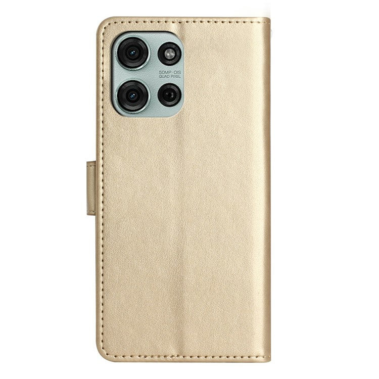 For Motorola Moto G75 5G Case PU Leather Phone Wallet Cover with Strap - Gold