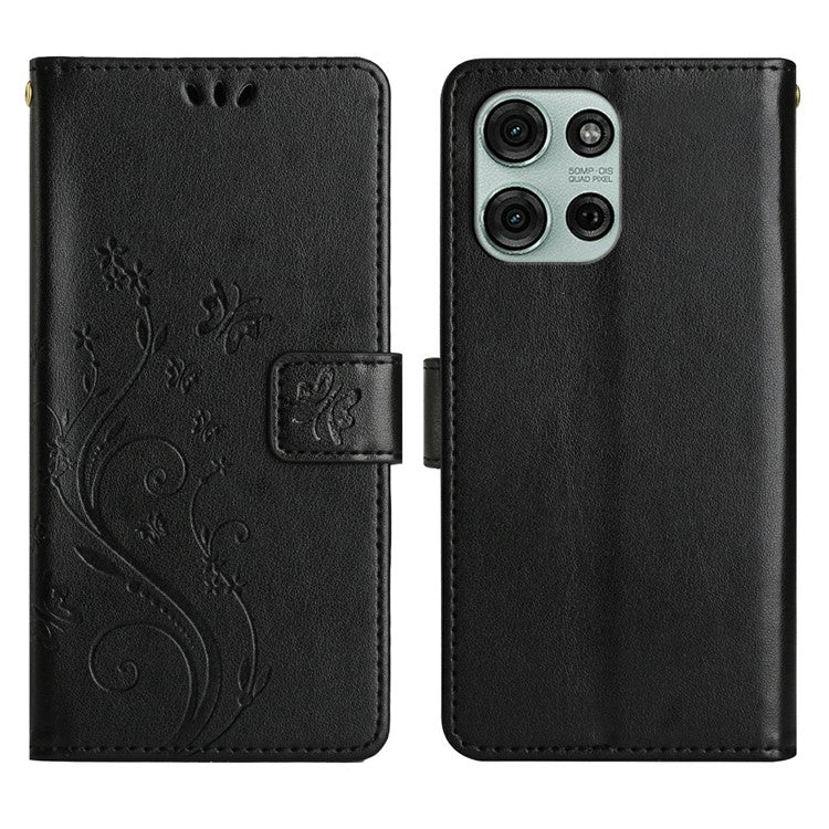 For Motorola Moto G75 5G Case PU Leather Phone Wallet Cover with Strap - Black