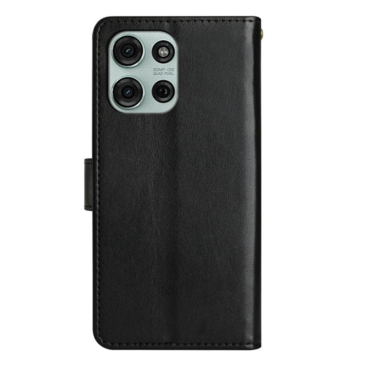For Motorola Moto G75 5G Case PU Leather Phone Wallet Cover with Strap - Black