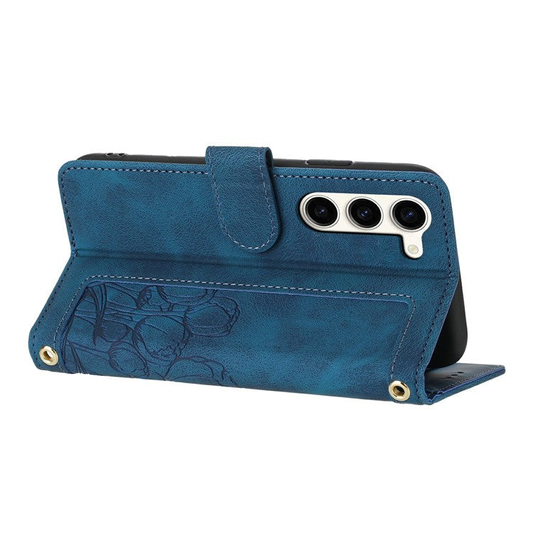 For Samsung Galaxy S23 Case Tulip Leather Phone Cover with 5 Card Slots Wallet - Blue