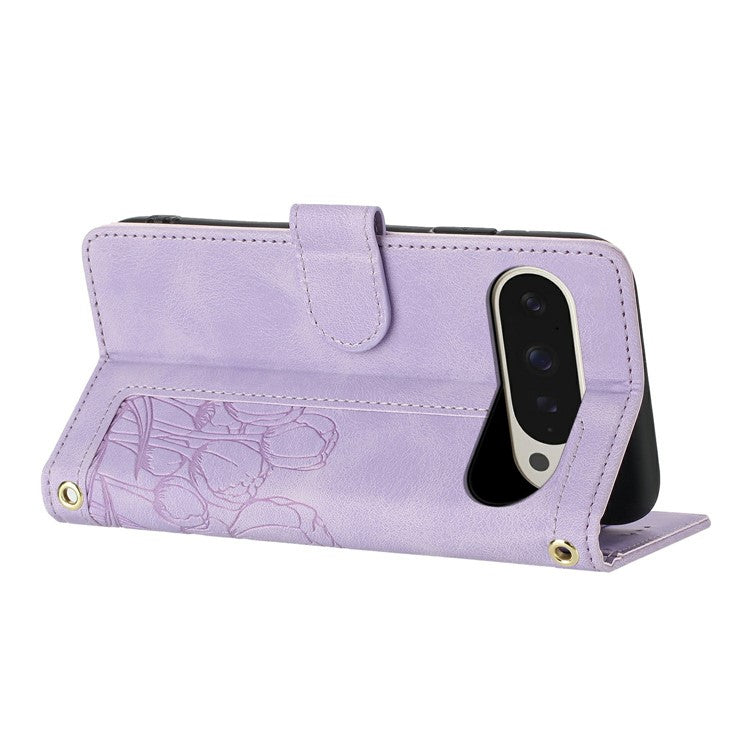 For Google Pixel 9 Pro XL Case Tulip Leather Phone Cover with 5 Card Slots Wallet - Purple