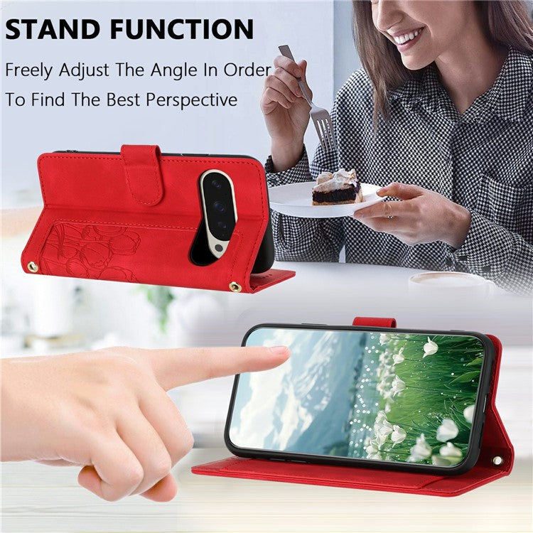 For Google Pixel 9 Pro XL Case Tulip Leather Phone Cover with 5 Card Slots Wallet - Red