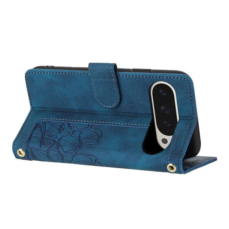For Google Pixel 9 Pro XL Case Tulip Leather Phone Cover with 5 Card Slots Wallet - Blue