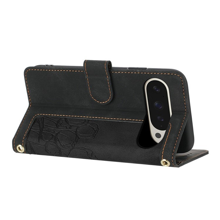 For Google Pixel 9 Pro XL Case Tulip Leather Phone Cover with 5 Card Slots Wallet - Black