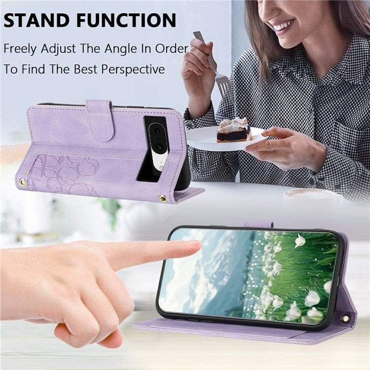 For Google Pixel 8a Case Tulip Leather Phone Cover with 5 Card Slots Wallet - Purple