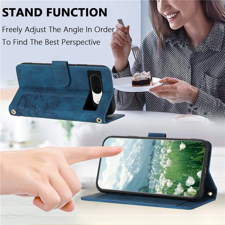 For Google Pixel 8a Case Tulip Leather Phone Cover with 5 Card Slots Wallet - Blue