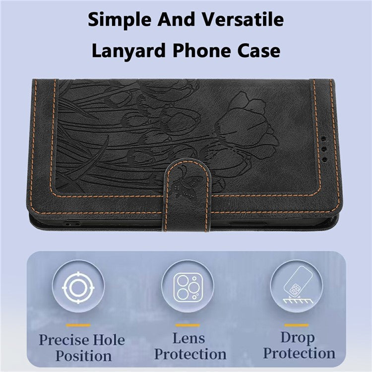 For Google Pixel 8a Case Tulip Leather Phone Cover with 5 Card Slots Wallet - Black