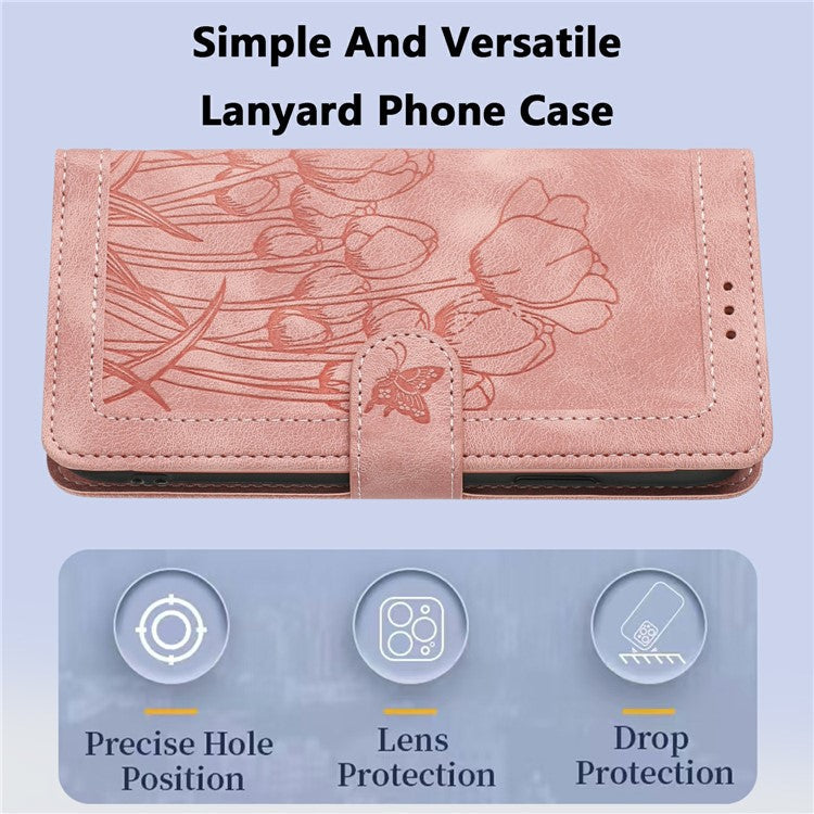 For Google Pixel 8 Pro Case Tulip Leather Phone Cover with 5 Card Slots Wallet - Pink