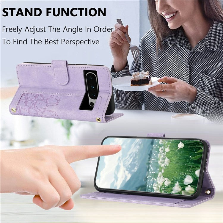 For Google Pixel 8 Pro Case Tulip Leather Phone Cover with 5 Card Slots Wallet - Purple