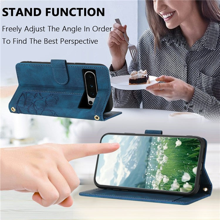 For Google Pixel 8 Pro Case Tulip Leather Phone Cover with 5 Card Slots Wallet - Blue