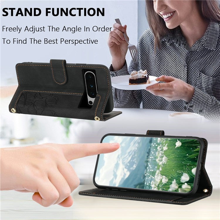 For Google Pixel 8 Pro Case Tulip Leather Phone Cover with 5 Card Slots Wallet - Black