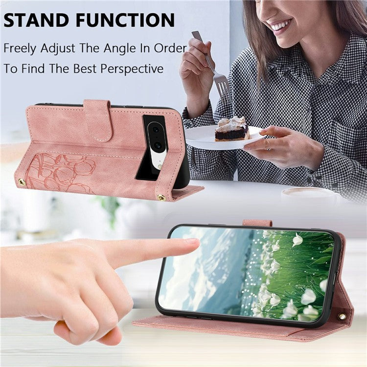 For Google Pixel 8 Case Tulip Leather Phone Cover with 5 Card Slots Wallet - Pink