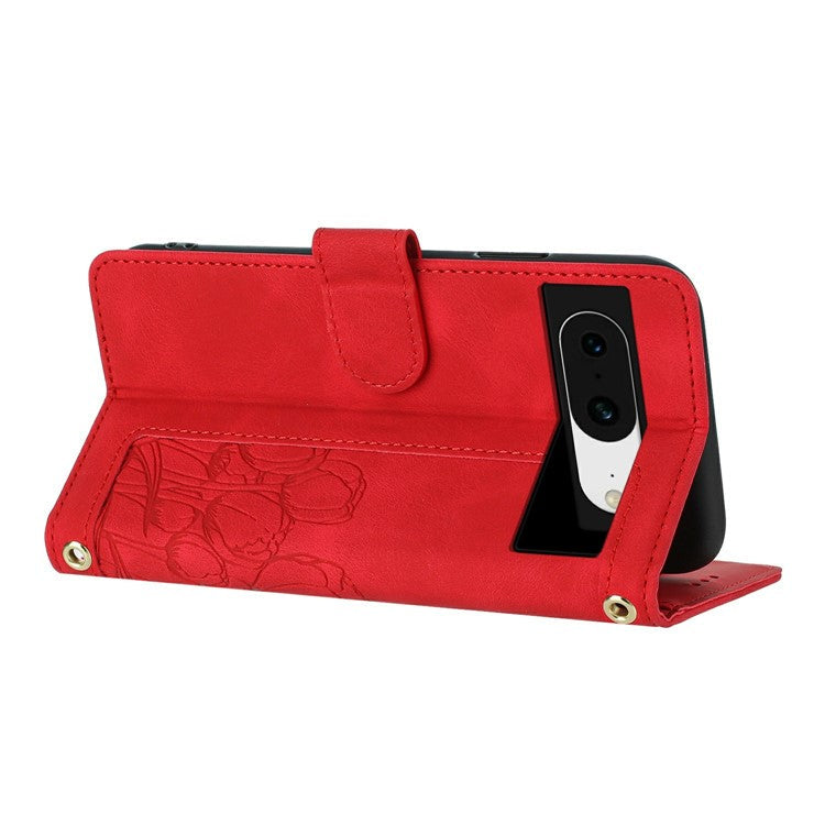 For Google Pixel 8 Case Tulip Leather Phone Cover with 5 Card Slots Wallet - Red