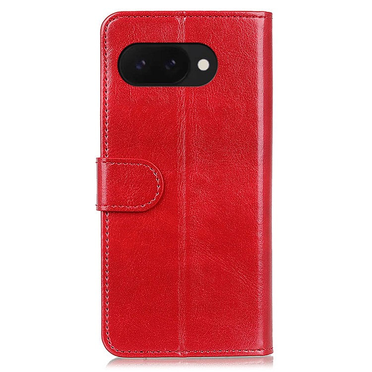 For Google Pixel 9a Case Crazy Horse Texture PU Leather Phone Stand Cover - Red