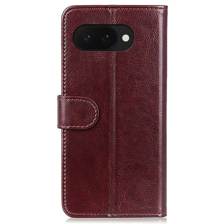 For Google Pixel 9a Case Crazy Horse Texture PU Leather Phone Stand Cover - Brown