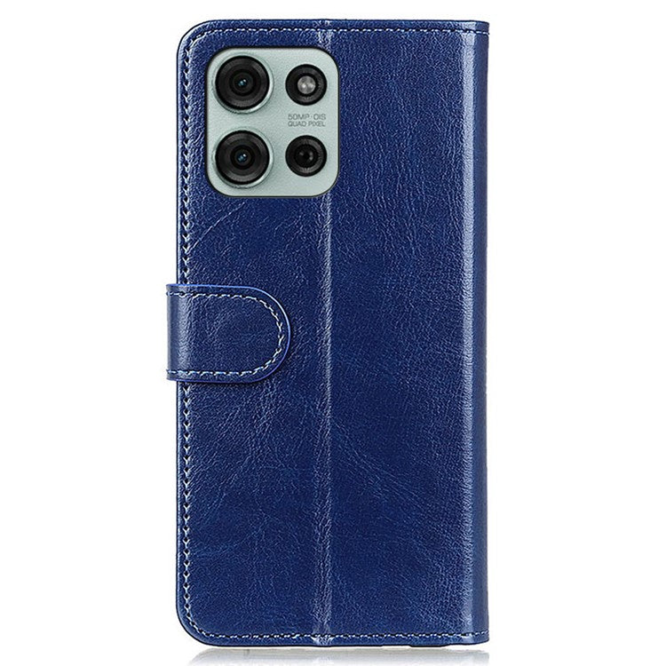 For Motorola Moto G75 5G Case Crazy Horse Texture PU Leather Phone Stand Cover - Blue