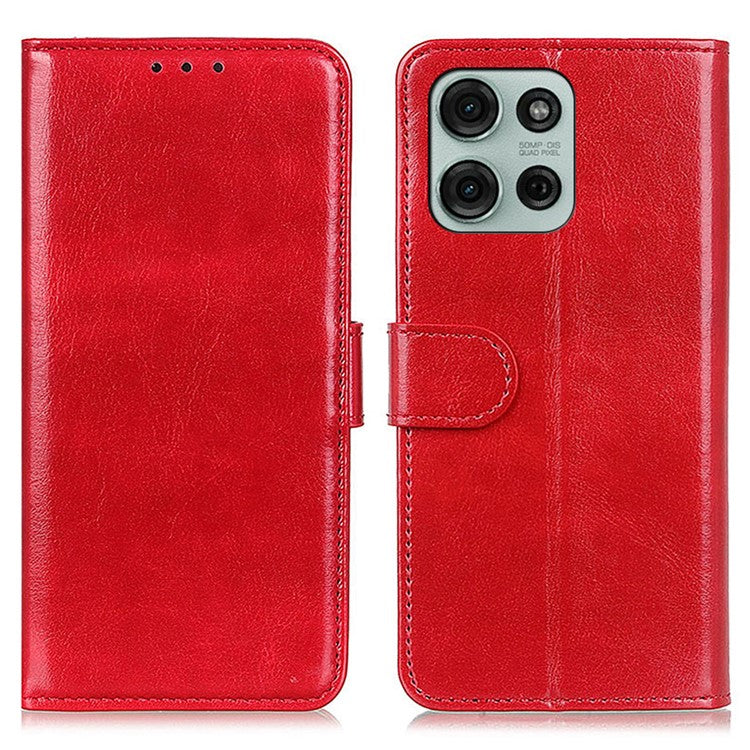For Motorola Moto G75 5G Case Crazy Horse Texture PU Leather Phone Stand Cover - Red
