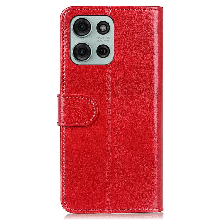 For Motorola Moto G75 5G Case Crazy Horse Texture PU Leather Phone Stand Cover - Red