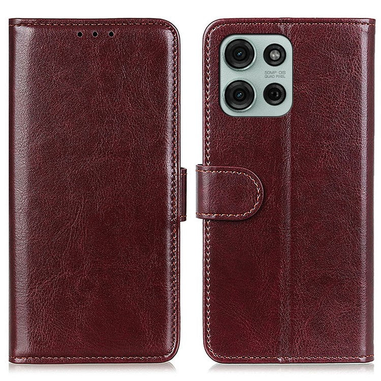 For Motorola Moto G75 5G Case Crazy Horse Texture PU Leather Phone Stand Cover - Brown