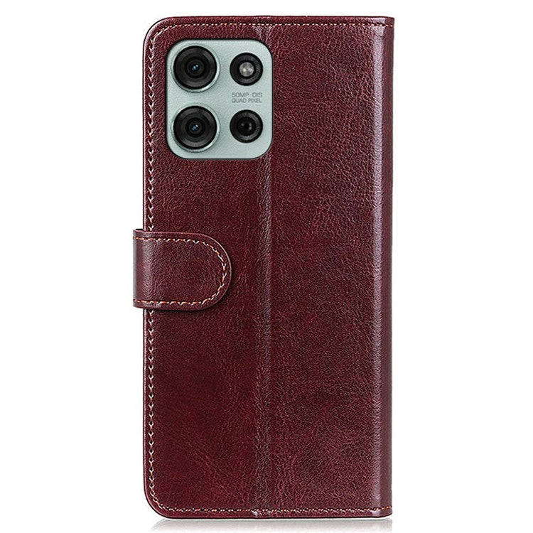 For Motorola Moto G75 5G Case Crazy Horse Texture PU Leather Phone Stand Cover - Brown