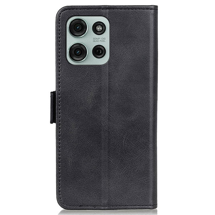 For Motorola Moto G75 5G Case Stand Cowhide Texture PU Leather Phone Cover - Black