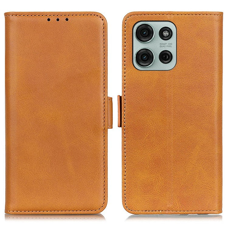 For Motorola Moto G75 5G Case Stand Cowhide Texture PU Leather Phone Cover - Yellow