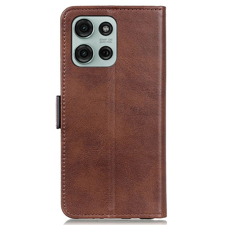 For Motorola Moto G75 5G Case Stand Cowhide Texture PU Leather Phone Cover - Brown