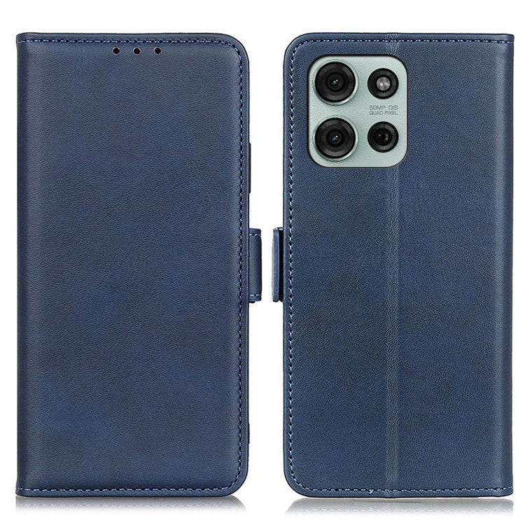 For Motorola Moto G75 5G Case Stand Cowhide Texture PU Leather Phone Cover - Blue