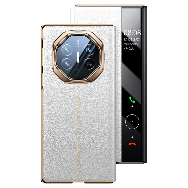 For Huawei Mate XT Ultimate Case View Window Genuine Cow Leather Smart Phone Cover - White