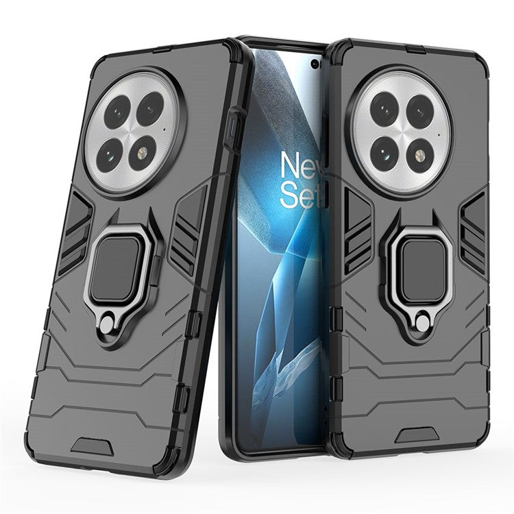 For OnePlus 13 Case PC+TPU Protective Phone Cover with Ring Kickstand - Black