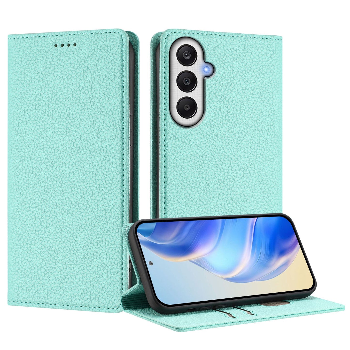 For Samsung Galaxy A56 5G Wallet Case RFID Blocking Litchi Texture Leather Mobile Cover - Mint Green
