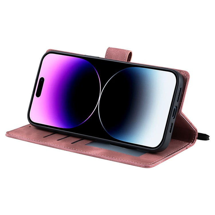 Style 018 For iPhone 16 Plus Case Imprinted Totem Skin Feel Wallet Leather Phone Cover - Rose Gold