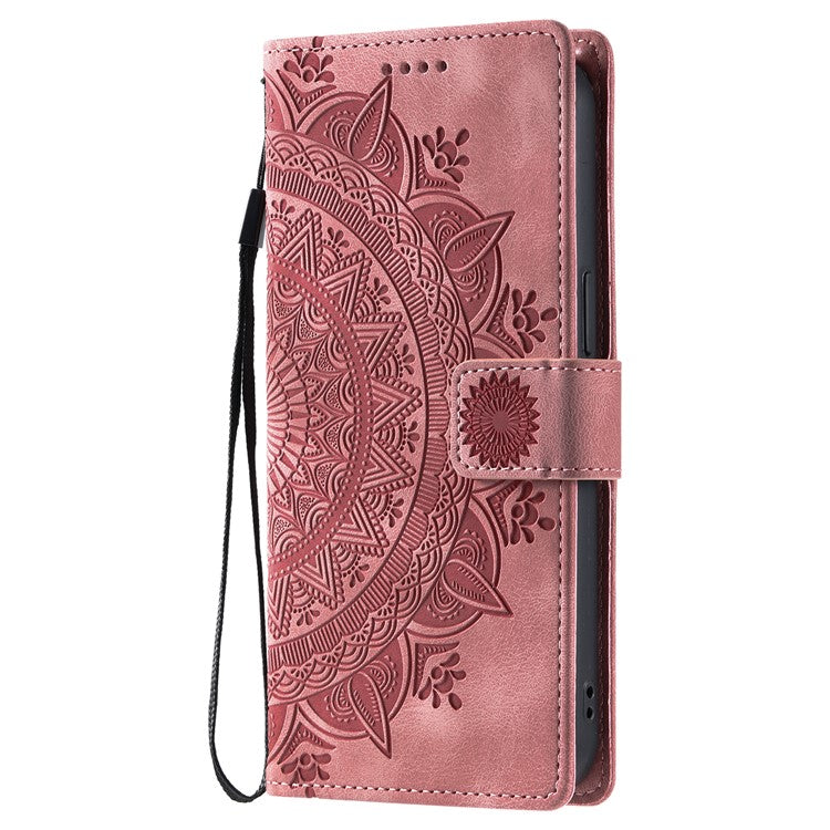 Style 018 For iPhone 16 Plus Case Imprinted Totem Skin Feel Wallet Leather Phone Cover - Rose Gold