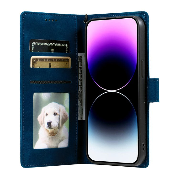Style 018 For iPhone 16 Pro Case Imprinted Totem Skin Feel Wallet Leather Phone Cover - Blue