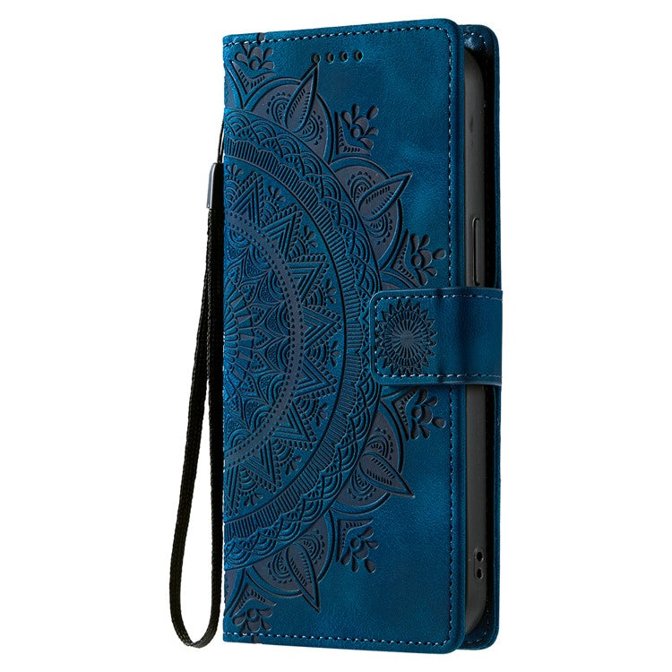 Style 018 For iPhone 16 Pro Case Imprinted Totem Skin Feel Wallet Leather Phone Cover - Blue