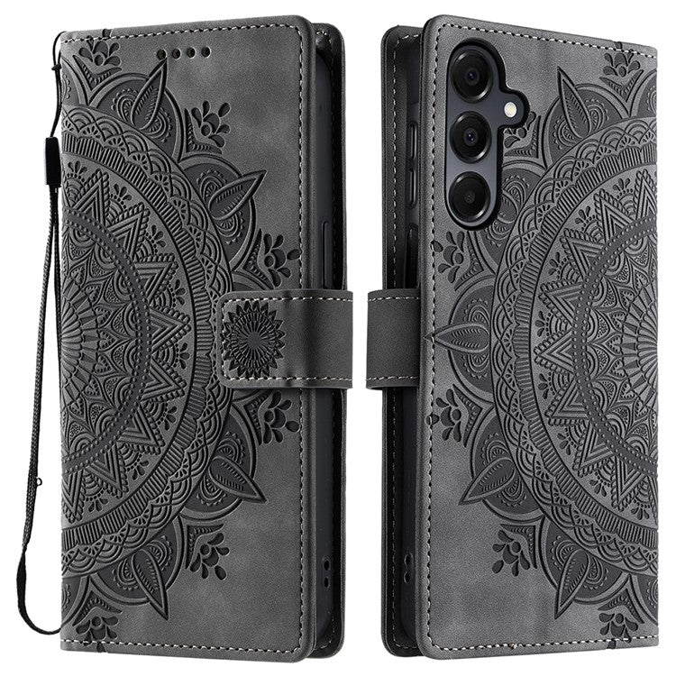 Style 018 For Samsung Galaxy A26 5G Case Imprinted Totem Skin Feel Wallet Leather Phone Cover - Grey