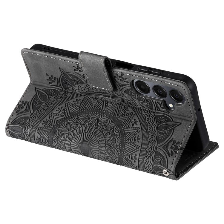 Style 018 For Samsung Galaxy A26 5G Case Imprinted Totem Skin Feel Wallet Leather Phone Cover - Grey