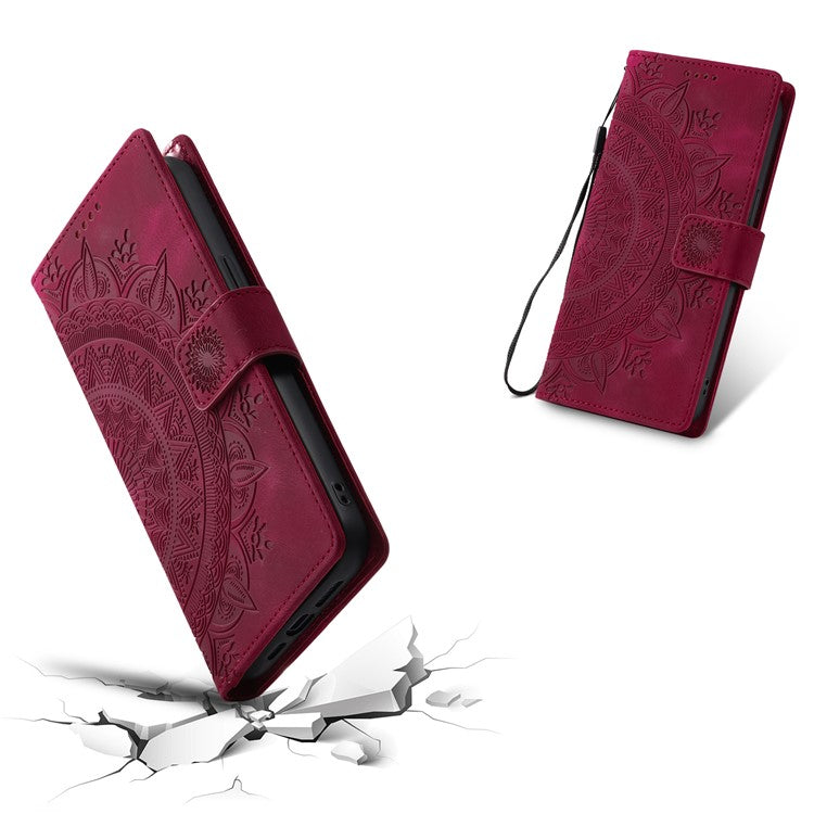 Style 018 For Samsung Galaxy A55 5G Case Imprinted Totem Skin Feel Wallet Leather Phone Cover - Rose