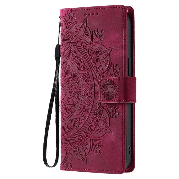 Style 018 For Samsung Galaxy A55 5G Case Imprinted Totem Skin Feel Wallet Leather Phone Cover - Rose