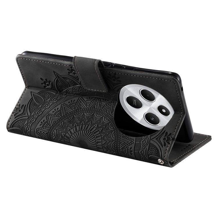 Style 018 Phone Case For Xiaomi Redmi 14C 4G / 14R 5G / Poco C75 4G Imprinted Totem Skin Feel Wallet Leather Cover - Grey