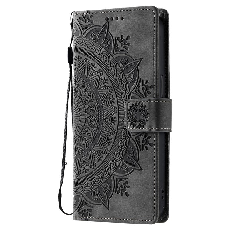 Style 018 Phone Case For Xiaomi Redmi 14C 4G / 14R 5G / Poco C75 4G Imprinted Totem Skin Feel Wallet Leather Cover - Grey
