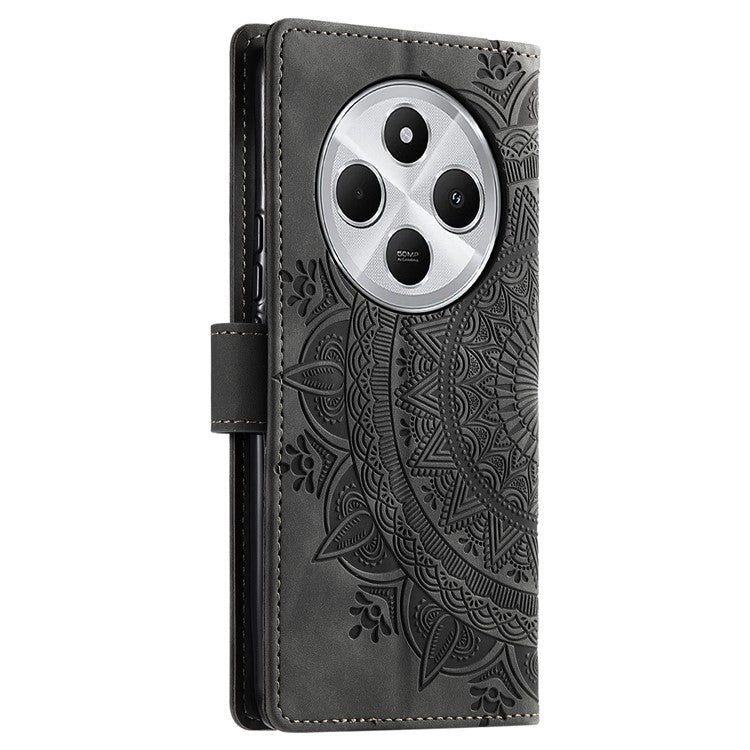 Style 018 Phone Case For Xiaomi Redmi 14C 4G / 14R 5G / Poco C75 4G Imprinted Totem Skin Feel Wallet Leather Cover - Grey