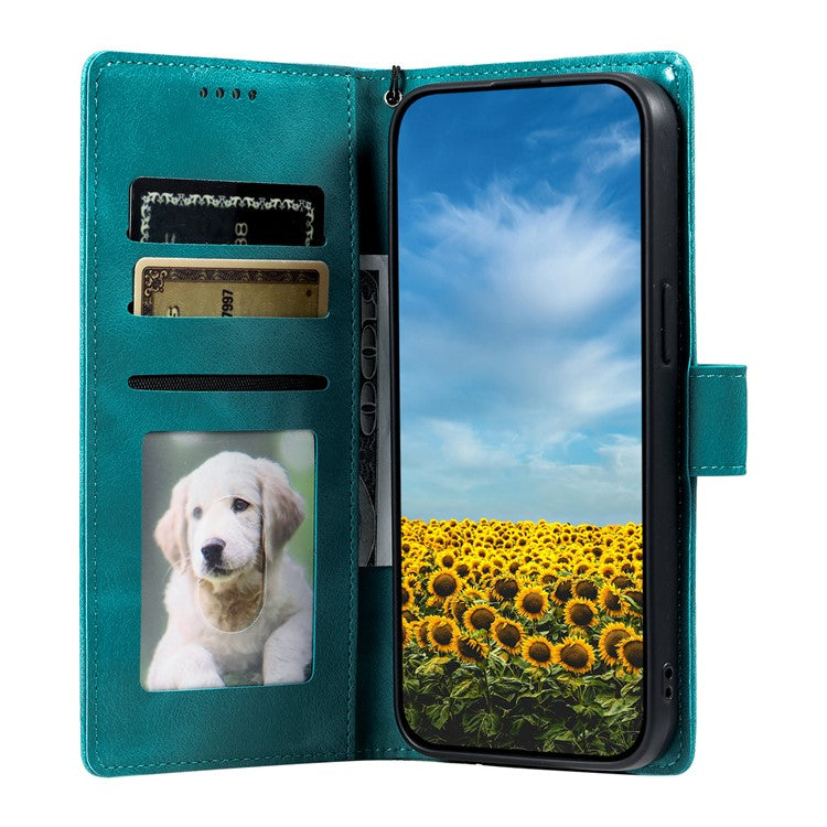 Style 018 Phone Case For Xiaomi Redmi 14C 4G / 14R 5G / Poco C75 4G Imprinted Totem Skin Feel Wallet Leather Cover - Mint Green