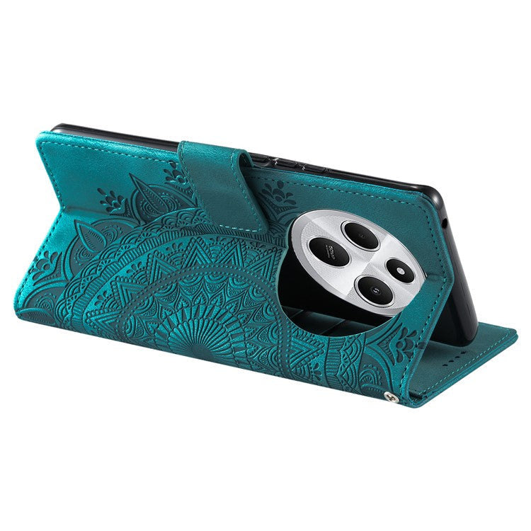 Style 018 Phone Case For Xiaomi Redmi 14C 4G / 14R 5G / Poco C75 4G Imprinted Totem Skin Feel Wallet Leather Cover - Mint Green