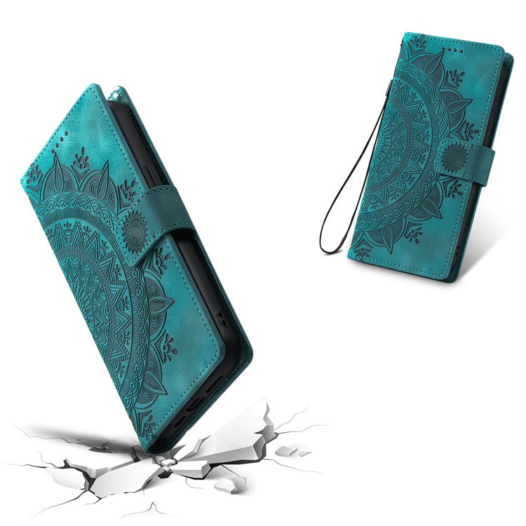 Style 018 Phone Case For Xiaomi Redmi 14C 4G / 14R 5G / Poco C75 4G Imprinted Totem Skin Feel Wallet Leather Cover - Mint Green