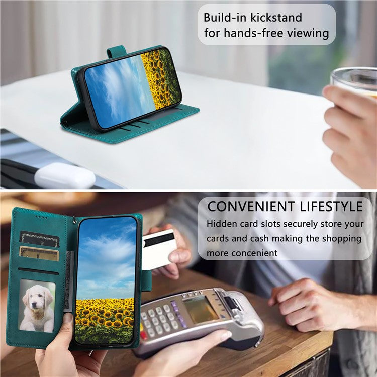 Style 018 Phone Case For Xiaomi Redmi 14C 4G / 14R 5G / Poco C75 4G Imprinted Totem Skin Feel Wallet Leather Cover - Mint Green