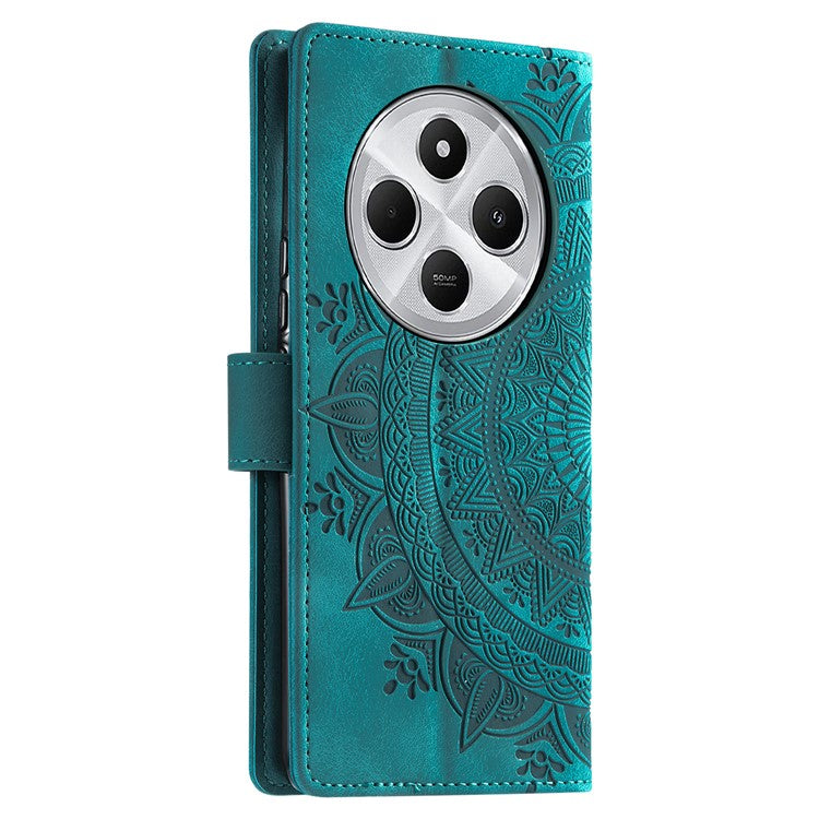 Style 018 Phone Case For Xiaomi Redmi 14C 4G / 14R 5G / Poco C75 4G Imprinted Totem Skin Feel Wallet Leather Cover - Mint Green